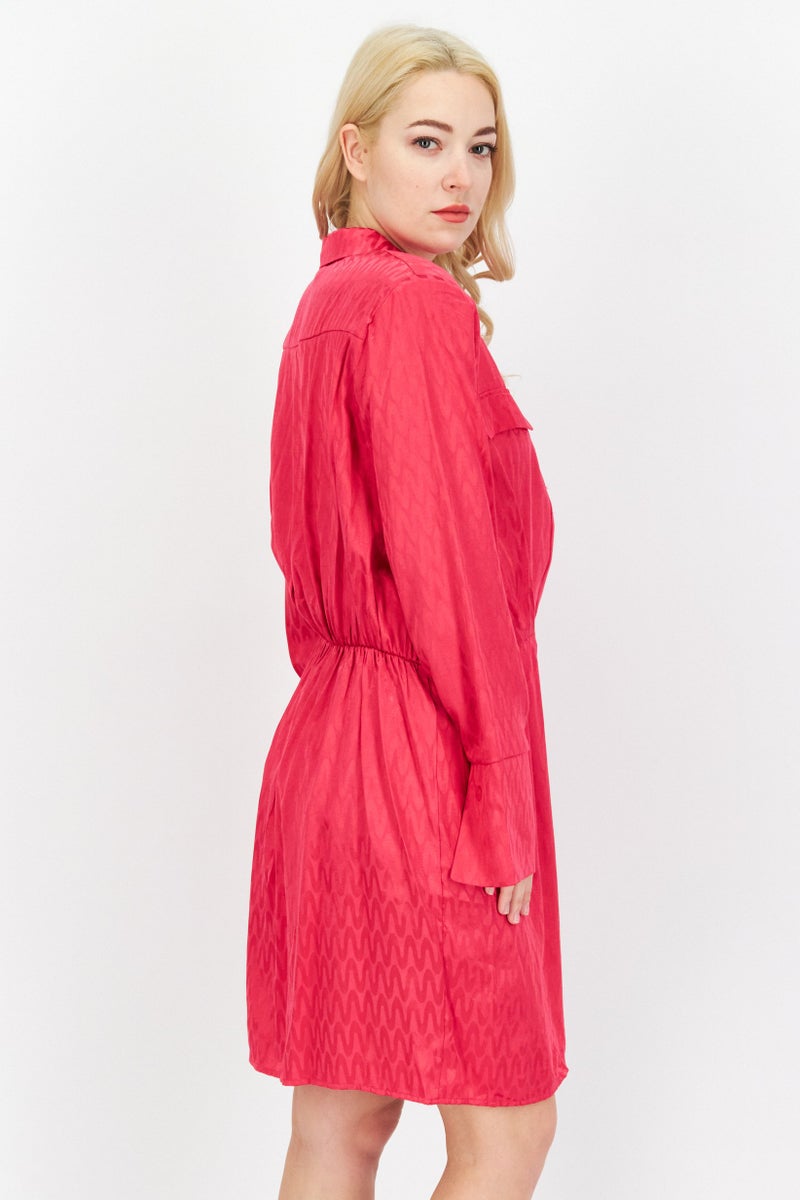 RIVER ISLAND فستان ميدي منقوش للنساء، وردي - Image 4